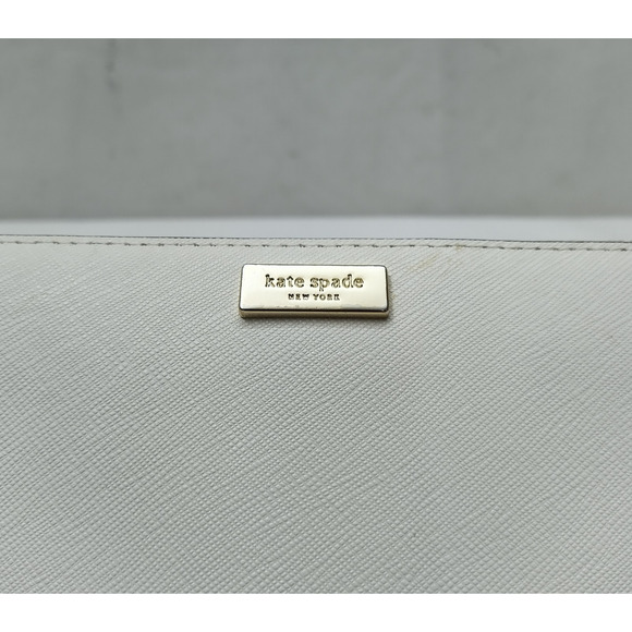 Kate Spade New York Colorblock Ivory Beige Leather Zip Around Credit Card Wallet - Picture 7 of 16